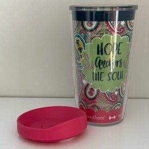 TERVIS x Simply Southern Tumbler 16 oz cup with Lid pink green paisley anchor